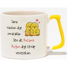 Eş, Sevgili, Çift, Karı Koca Baskılı Sarı Kulplu Modern Seramik Kupa