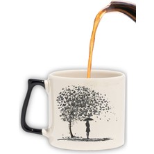 Kalp Yapraklı Hayat Ağacı ve Kuş Baskılı Romantik Hediyelik Renkli Kulplu Modern Seramik Kupa