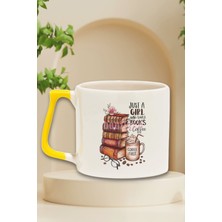 Just A Girl Who Loves Books & Coffee Baskılı Kitap Kahve Hediyelik Kulplu Kupa Bardak