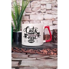 Cats Books And Coffee Temalı Kedi Kitap Kahve Sever Hediyelik Kulplu Kupa Bardak