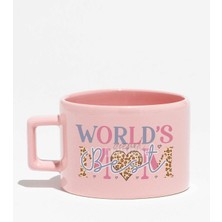 World's Best Mom Baskılı Anneler Günü Hediyelik Pembe Dikdörtgen Kulplu Fincan Kupa Bardak