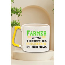 Farmer Noun Outstanding Person Baskılı Çiftçi Doğum Günü Hediye Sarı Kulplu Kupa Bardak