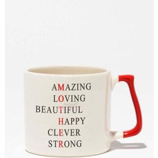 Anneler Günü Amazing Anne Hediye Baskılı Kırmızı Kulplu Modern Seramik Kupa