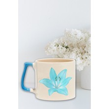 Zambak Çiçek Baskılı Hediyelik Renkli Kulplu Modern Seramik Kupa