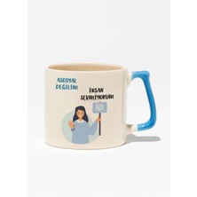 Asosyal Değilim Insan Sevmiyorum-5 Hediyelik Eğlenceli Baskılı Mavi Kulplu Modern Seramik Kupa