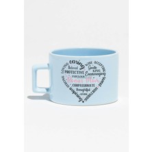 Mom Kalp Şekilli Yazılı Baskılı Anneler Günü Hediyelik Mavi Dikdörtgen Kulplu Fincan Kupa Bardak