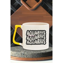 Aquarius Retro Outline Baskılı Kova Burcu Astroloji Doğum Günü Hediye Sarı Kulplu Kupa Bardak