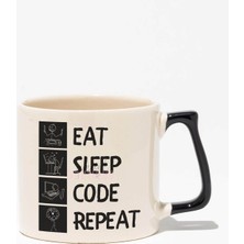 Eat Sleep Code Repeat Baskılı | Yazımcı Mühendis Hediyelik | Siyah Kulplu Modern Seramik Kupa