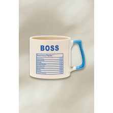 Boss Nutriton Facts Baskılı | Patron Hediyelik | Mavi Kulplu Modern Seramik Kupa