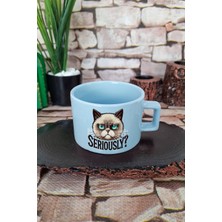 Kedi Komik Renkli Esprili Kedisever Kedi Sahibi Kare Kulplu Fincan Mavi Kupa Bardak
