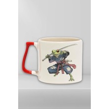 Samuray Kurbağa 2 Baskılı Japon Figür Anime Manga Doğum Günü Hediye Kırmızı Kulplu Kupa Bardak