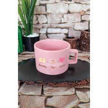 Books Tea Love Temalı Kitap ve Çay Aşkı Kare Kulplu Fincan Pembe Kupa Bardak