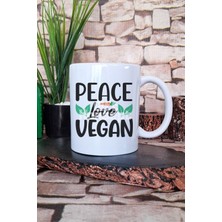 Peace Love Vegan Hediyelik Baskılı Çay Kahve Sunum Kupa Bardak