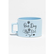 Best Dog Mom Ever No:2 Baskılı Anneler Günü Hediyelik Mavi Dikdörtgen Kulplu Fincan Kupa Bardak