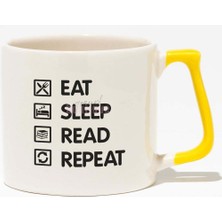Eat Sleep Read Repeat Baskılı Sarı Kulplu Modern Seramik Kupa