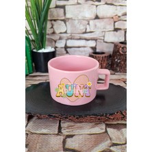 Aunt Retro Baskılı Vintage Tarz Hala Teyze Kare Kulplu Fincan Pembe Kupa Bardak
