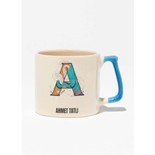 Harfli Isme Özel Baskılı Mavi Kulplu Modern Seramik Kupa