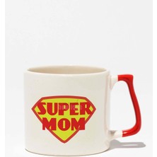 Super Mom Anneler Günü Baskılı Kırmızı Kulplu Modern Seramik Kupa