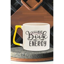 Book Energy Temalı Kitap Sever Gücü Hediyelik Sarı Kulplu Kupa Bardak