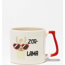 Zorlama-Lama Eğlenceli Komik Hediyelik Beyaz Baskılı Kırmızı Kulplu Modern Seramik Kupa