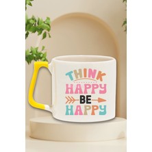 "think Happy Be Happy" Mutlu Düşün Mutlu Ol Arkadaşa Doğum Günü Hediye Sarı Kulplu Kupa Bardak