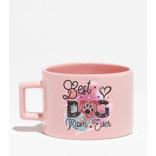 Best Dog Mom Ever No:3 Baskılı Anneler Günü Hediyelik Pembe Dikdörtgen Kulplu Fincan Kupa Bardak