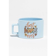 Best Mom Ever Baskılı Anneler Günü Hediyelik Mavi Dikdörtgen Kulplu Fincan Kupa Bardak
