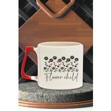 "flower Child" Çiçek Retro Arkadaşa Sevgiliye Doğum Günü Hediye Kırmızı Kulplu Kupa Bardak