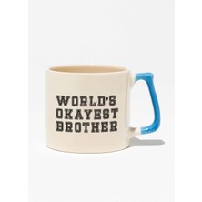 World's Okayest Brother Abi Kardeş Hediye Baskılı Mavi Kulplu Modern Seramik Kupa