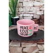 Peace Love Veganism Baskılı Kare Kulplu Fincan Pembe Kupa Bardak
