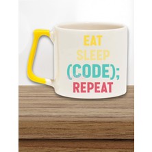 Eat Sleep Code Repeat Baskılı Yazılımcı Doğum Günü Hediye Sarı Kulplu Kupa Bardak