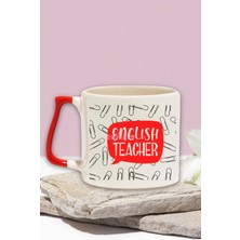 English Teacher 2 Baskılı Ingilizce Öğretmeni Hediye Kırmızı Kulplu Kupa Bardak