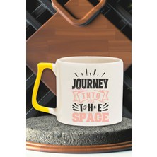 Journey Into The Space Baskılı Uzay Yolculuğu Bilim Doğum Günü Hediye Sarı Kulplu Kupa Bardak