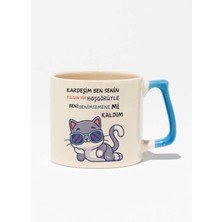 Gibi Dizisi Replikler-4 Eğlenceli Komik Hediyelik Beyaz Baskılı Mavi Kulplu Modern Seramik Kupa