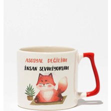 Asosyal Değilim Insan Sevmiyorum Sincap Hediyelik Baskılı Kırmızı Kulplu Modern Seramik Kupa