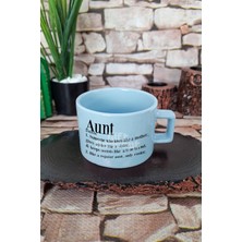 Aunt Desenli Baskılı Modern Hala Teyze Kare Kulplu Fincan Mavi Kupa Bardak