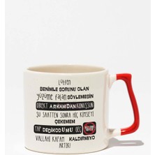 Kafam Kaldırmıyo-Yazı Eğlenceli Komik Hediyelik Beyaz Baskılı Kırmızı Kulplu Modern Seramik Kupa