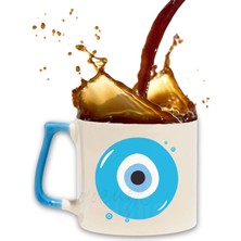 Nazar Boncuğu Baskılı Hediyelik Renkli Kulplu Modern Seramik Kupa