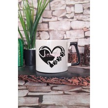 Dog Paw Heart Baskılı Köpek Pati Kalp Köpeksever Aşkı Hediyelik Kulplu Kupa Bardak