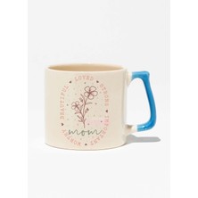 "mom Flower" Çiçekli Anne Anneler Günü Özel Doğum Günü Hediye Mavi Kulplu Kupa Bardak