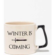 Winter Is Coming Baskılı | Hediyelik | Siyah Kulplu Modern Seramik Kupa