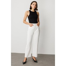 Ekol Kadın Pul Çiçek Işlemeli Kot Pantolon 2054 Ekru