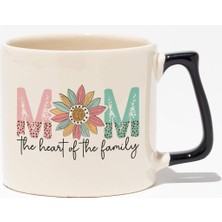 Mom Heart Of The Family Baskılı Anneler Günü Hediyelik Siyah Kulplu Modern Seramik Kupa