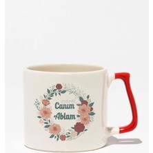 Canım Ablam Baskılı Doğum Günü Hediyelik Baskılı Kırmızı Kulplu Modern Seramik Kupa