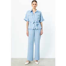 Ekol Kadın Beli Lastikli Bol Paça Pantolon 3364 Mavi