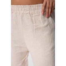 Kadın Beli Lastikli Cepli Keten Pantolon