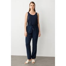 Ekol Kadın Büyük Beden Beli Lastikli Pantolon 7584 Lacivert