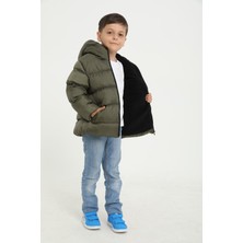 Erkek Çocuk Polarlı Kapüşonlu Su Geçirmez Rüzgara Dayanıklı Cepli Şişme Kışlık Mont