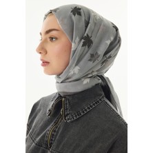 Zeta Gri Yaprak Desen Pamuklu Şal