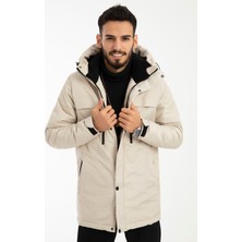 Erkek Polarlı Su ve Rüzgar Geçirmez Kapüşonlu Kışlık Mont Kaban Parka